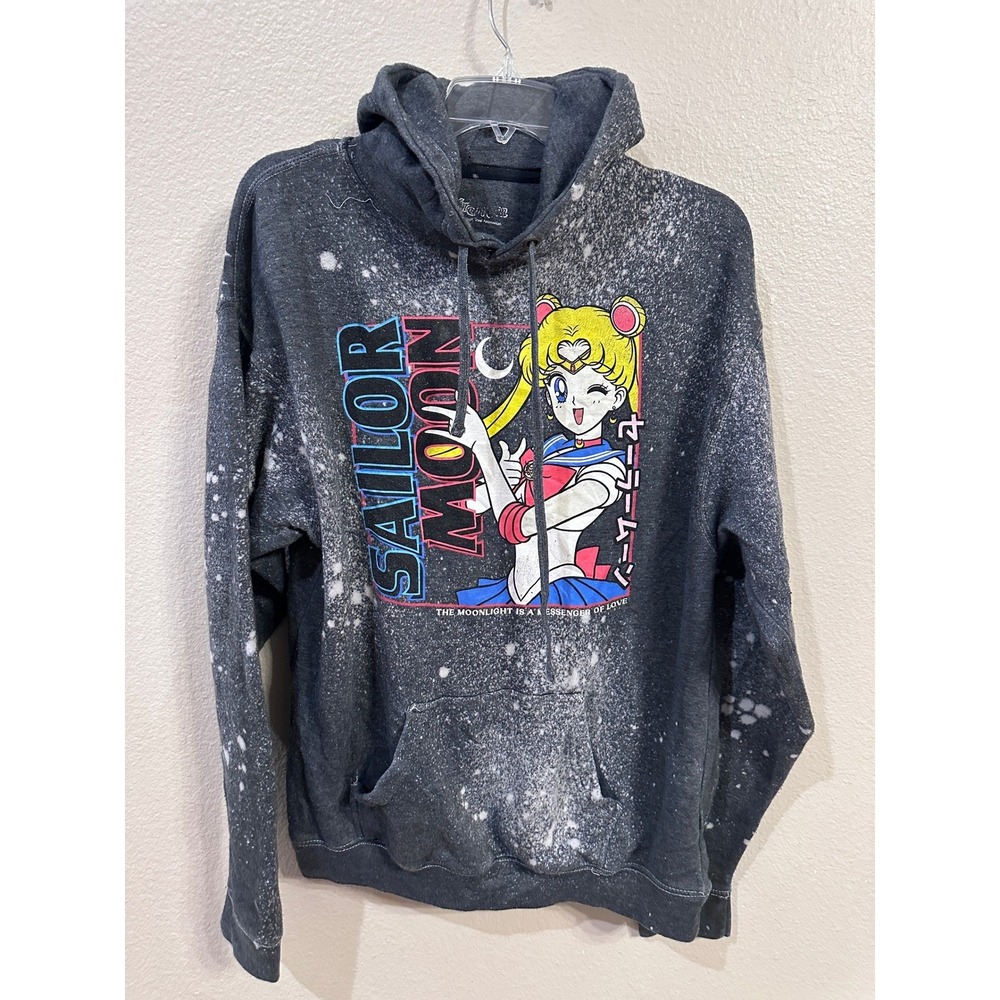 Sailor‎ Moon Graphic Hoodie Bleached Distressed Anime Manga Dark Charcoal Gray